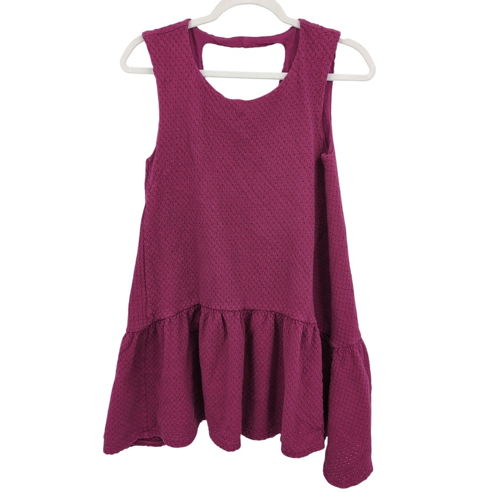 Free People Coquette Babydoll Peplum Plum Textured Top Purple Small Cut Out Back